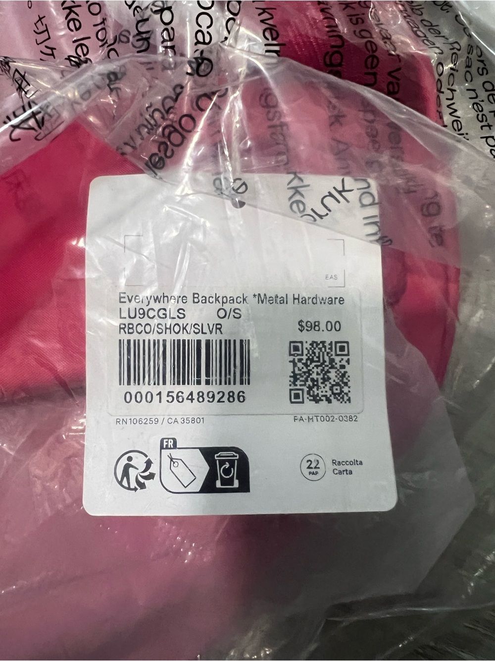 NWT lululemon Everywhere Backpack Raspberry Pink - Picture 4 of 4